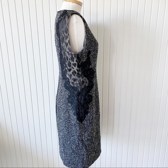 Elie Tahari Boucle Lace Black Gray (Grey) Leopard Sleeveless Sheath Dress Sz 14 - Picture 3 of 15